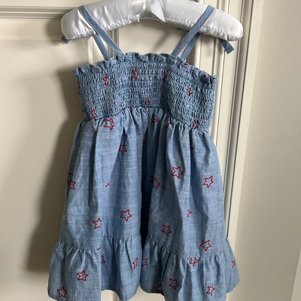 Cat and Jack Blue Red Star Smocked Toddler Dress size 18m